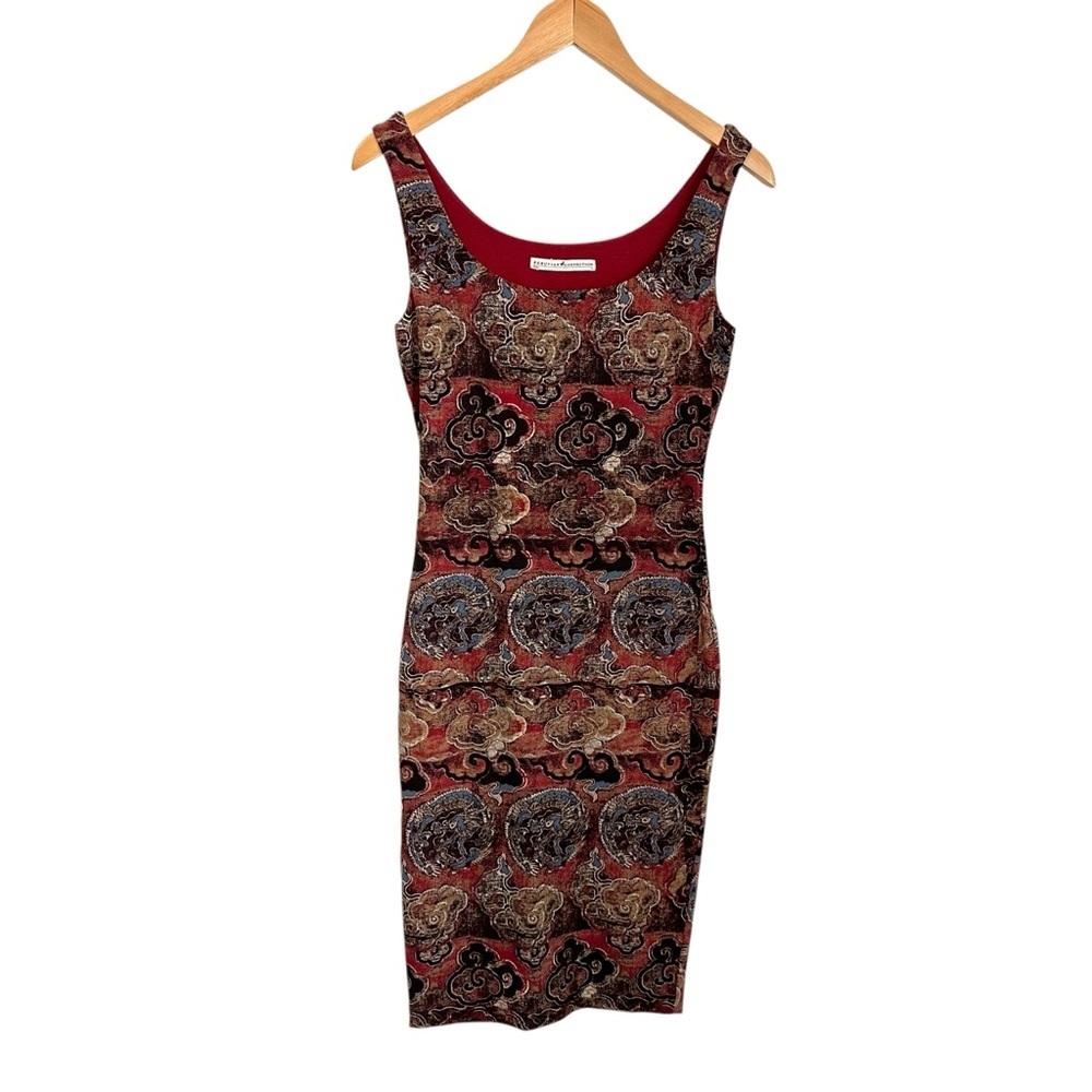 Peruvian Connection Womens Printed Pima Cotton Pencil Dress Sz Small Red Dragon
